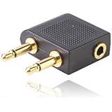 Gold Plated Airplane Headphone Socket Adaptor / Aircraft / Airplane / Airline Headphone Adaptor - Twin 3.5mm Mono Jack Plugs to 3.5mm Stereo Jack Socket - For use on most major airlines - Comaptibles E-Shop