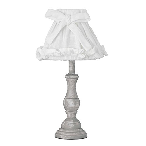 Grafelstein Tischlampe LINA weißer Rüschenlampenschirm mit Holzfuß shabby chic