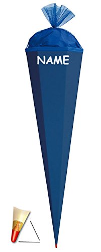 Schultüte - Rohling - kräftiges BLAU - 35 / 50 / 70 / 85 cm - incl. NAMEN - mit Holzspitze - Zuckertüte ALLE Größen - Roth - zum Basteln, Bemalen und Bekleben Bastelschultüte