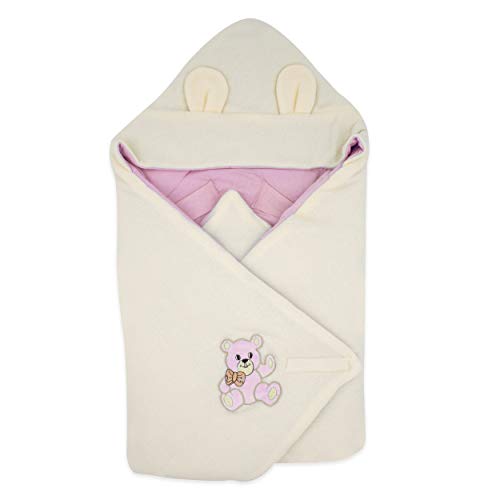 BlueberryShop Thermo Terry manta con capucha para envolver al bebé en coche | Saco de dormir para bebés recién nacidos | Regalo perfecto para Baby Shower | 78 x 78 cm | Rosa