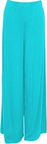 Xclusive Collection New Women's High Waist Wide Leg Trousers Flared Bottom Smooth Plain Trousers 40-58 - Blue - 16-18