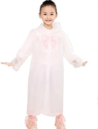 Funs (TM) Age 6~12 Kids Hooded Jacket Rain Poncho Raincoat Cover Long Rainwear (White)