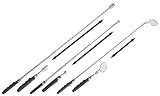 Set aus Teleskop-Spiegel, Teleskop-Heber und Teleskop-Heber mit LED • Befestigungs-Clip: beim Werken dabei und Hände frei • Blickt um jede Ecke • Gesamtmaß bei eingeschobenem Stab: 243 x 52 x 16 mm, Maße Spiegel: Ø 50 mm, Gewicht: 70 g • Für die schnelle Bergung metallischer Kleingegenstände • Teleskop-Heber mit LED: • Ausziehbarer Teleskop-Stab aus Edelstahl: 16 - 78 cm