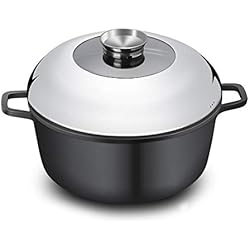 ROSSETTO XXL Faitout de 36cm, Fonte Alu, Revêtement Anti-adhérent Aspect Pierre, Couvercle Verre/INOX avec Bouton Aroma,Tous Feux Dont Induction