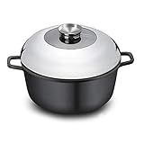 ROSSETTO XXL Faitout de 36cm, Fonte Alu, Revêtement Anti-adhérent Aspect Pierre, Couvercle Verre/INOX avec Bouton Aroma,Tous Feux Dont Induction