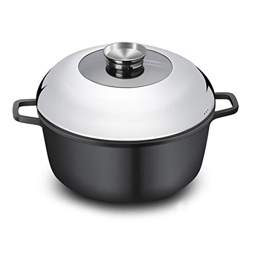 ROSSETTO XXL Faitout de 36cm, Fonte Alu, Revêtement Anti-adhérent Aspect Pierre, Couvercle Verre/INOX avec Bouton Aroma,Tous Feux Dont Induction