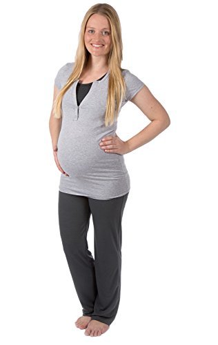 Rachel Sleepsuit / 2 in 1 Umstandsschlafanzug Sleep Shirt Shorts Pyjamas Sleepwear Nursing Pyjamas -  Grey - Medium