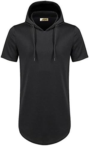 Honeykoko Men's Hipster Hip Hop Shirt Hoodie Side Zipper Short Sleeve Tshirt,BL L