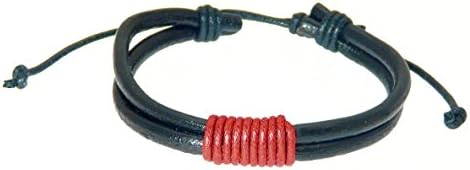 beneriniBlack Leather Straps & Coloured Cord Leather Bracelet/Leather Wristband/Surf Bracelet