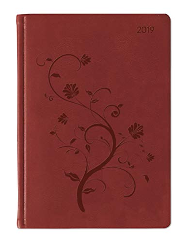 Ladytimer Grande Deluxe Red 2019 - Taschenplaner / Taschenkalender A5 - Tucson Einband - Motivprägung Floral - Weekly - 128 Seiten
