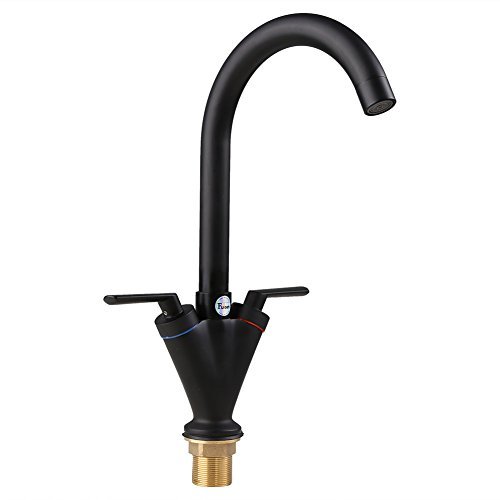 Preisvergleich Produktbild Fuloon Zeitgenössische Chrom Küchenarmatur Spüle Wasserhahn Zweihebelmischer Schwenkauslauf drehbar Düse schwarz