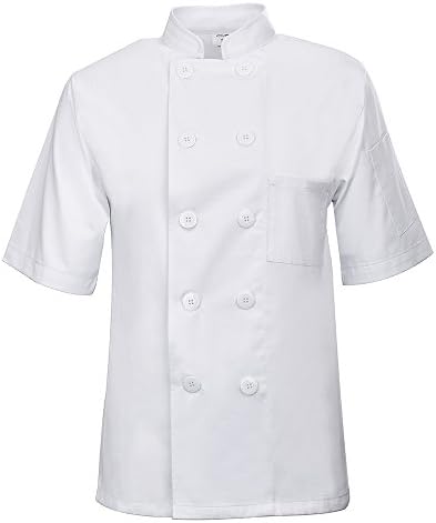 Heselian Personalized Shirt Kitchen Works Uniform Men Short Sleeve White Chef Jackets,Chef Coats For Men Short Sleeve (XL(53.6''Chest), White)