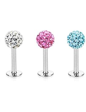 Paula & Fritz® Lippenpiercing Labret Monroe Ferido Kristalle 3er Pack Länge 6m...