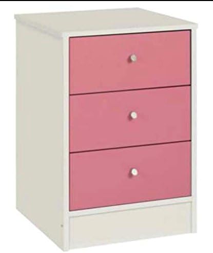 Easy Assemble Pink on White Finish 3 Drawer Bedside Bedroom Side Table Cabinet \ Furniture Home House Cabinet Desk Shelf Stand Dresser Seat Dining Living Room Chairs Table Contemporary Stylish Unique Ottoman Stuff Parents Kids Outdoor Indoor Sleeping Beside Office Hotel Entrance Decorative Special Large Big Small Durable Quality Couch Bedroom Modern Kitchen Gadgets Wood Solid
