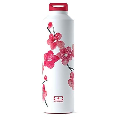 monbento - MB Steel Blossom Bouteille Isotherme Rouge/Rose/Blanc 50 cl - Gourde INOX Garde au Chaud/Froid - idéale Eau, infusions, thé, café