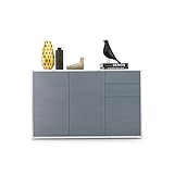 Kommode Sideboard Ben V3, Korpus in Weiß matt / Fronten in Grau Hochglanz - 