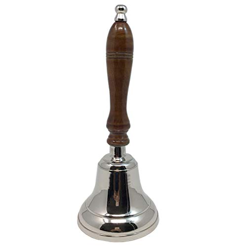 ARSUK Campana de Mano en Plata Brillante Manija de Madera para Escuelas, Cena, Tienda, Regalo de Navidad, Producto Pesado para uso a largo plazo (3,5