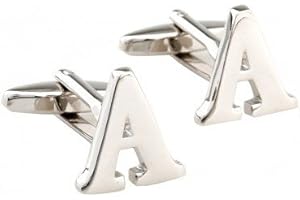 Virens Empourium Mens Initial Alphabet Letter A to Z Silver White Steel Wedding Formal Business Cufflinks Gift Present