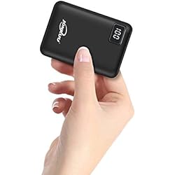 Batterie Externe 10000mAh Mini Ultra Compact Power Bank 2 USB Ports de 2.4A Charge Rapide et Ecran LCD Batterie de Secours Chargeur Portable Universel pour iPhone x 6 6s 7 8 iPad Huawei Samsung (Noir)