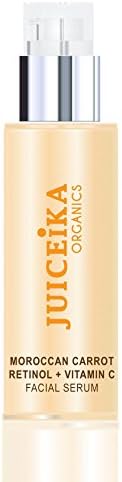 Juiceika Moroccan Carrot + Retinol + Vitamin C Facial Serum (Pure Organic Carrot Juice And Grapefruit Juice) Skin Supplement. For All Skin Types. 1 Fl.oz-30ml.