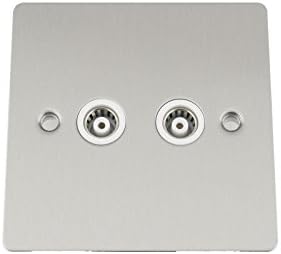 A5 TVS2GSFWH Double 2-Gang TV Coaxial Aerial Socket with Flat White Insert - Satin Matt Chrome