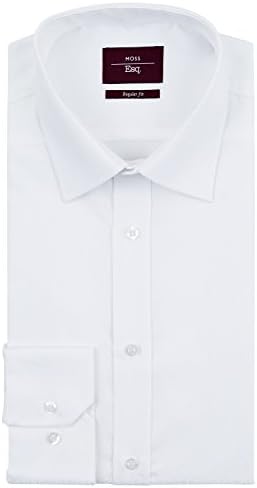 Moss Esq Regular Fit White Single Cuff Baroque Jacquard Easy Iron Shirt 16.5 in