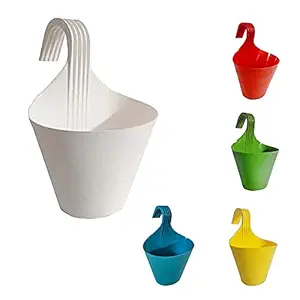 TNT Hooked Hanging Planters for Plants, Railing Flower Pots for Home Gardening, Unbreakable Plant Container Set (Pack of 5, Plastic)