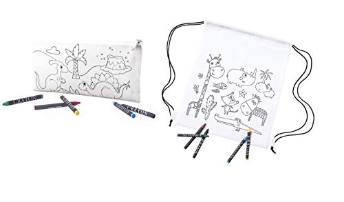 Emotiset Lote de 15 Mochilas y 15 Estuches para Colorear Incluye Ceras para Pintar- Regalo Original para cumpleaños Fiestas y Eventos Infantiles