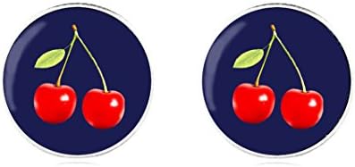 Sterling Silver 925 Cherry Earring Studs 12 mm Dark Blue Motiv Handmade for Ladies and Girls by Tizi Jewellery … …
