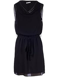 Lavand - Vestido negro corto con escote drapeado y detalle cremalleras en los hombros