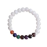 COLORFEY Women's Buddha Bracelet White Beads 7 Chakra Gemstone Healing Stone Bra