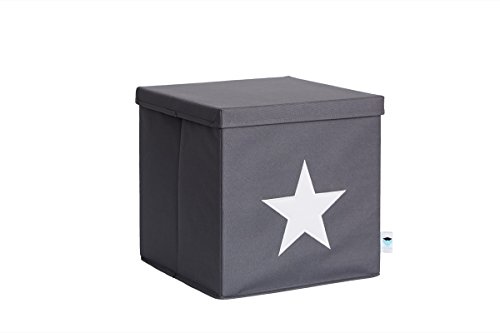 STORE,IT 672203 Ordnungsbox mit Deckel, Grau mit weißem Stern, MDF verstärkt, Polyester/ MDF, 33 x 33 x 33 cm