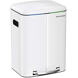 SONGMICS Poubelle à Double Seau, 2 Seaux de 20L, Poubelle en Métal, Seaux intérieurs en Plastique et Couvercle à charnière, Poignées, Fermeture Souple, Étanche, Blanc LTB40WT