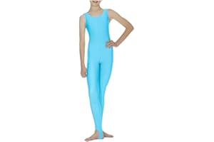 BODYWEAR LTD Girls Shiny Sleeveless Stirrup Foot Catsuit Leotard – Full Length Dancewear for Ballet, Gymnastics– Stretchy Nylon Elastane Unitard Costume