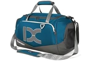 INOXTO Grands Sports Pliables Voyage en Bas avec Une Poche Humide Et SèChe Et Un Compartiment à Chaussures, Week-End Pendant La Nuit Camping Down Sac pour Hommes Et Femmes (Bleu avec Blanc)