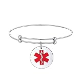 ✲ ¿QUÉ DISEÑO? - Pulsera de acero inoxidable con una medalla redonda de 22mm de diámetro que en el frente contiene un símbolo de cruz roja de esmalte de alta calidad y en el reverso se puede grabar letras, accesorio decorativo de manos, joyería funcional. Diámetro total 65mm.