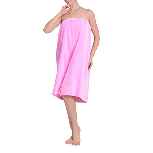 TopTie Women's Cotton Cover Up Spa Shower Bath Wrap Adjustable Buttons Closure - Pink,S/M