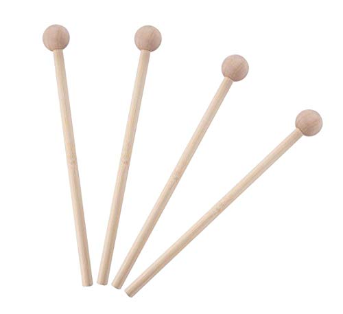 XUMIN 4PCS Log Color Long Wooden Mallet Percussion Bar Energy Xylophone Children's Musical Instrument Toy Hammer Round Hammer Kids Educational Toys for Drums Small Redwood Fish