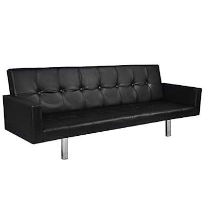 vidaXL Canapé lit en cuir artificiel noir avec accoudoirs Clic-clac Banquette lit