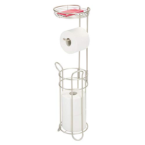 Preisvergleich Produktbild mDesign Toilettenpapierhalter ohne Bohren - Klorollenhalter fürs Badezimmer - Papierrollenhalter für Vier Rollen mit Ablage - mattsilberfarben