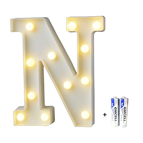 bemece LED-Alphabet-Lichter, Festzelt, dekorativ, warmes Kunststoffschild (Batterie im Lieferumfang enthalten) - Buchstabe N