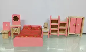Lakshya India, Wooden Pink Bedroom for Dollhouse Furniture