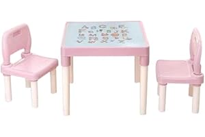 RMW Children's Table and Chair Set ABC Alphabet Plastic Toddlers Childs School Kids (Pink)