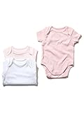 M&Co Baby Girls Short Sleeve Cotton Pale Pink Envelope Neck Popper Comfort Bodysuits - 3 Pack
