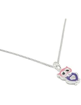 Kinderkette mit Anhänger Eule violetter und pinker Lackeinlage inkl. Panzerkette 38 cm