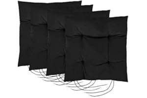 Gardenista Garden Chair Seat Cushion with Ties | Slip Free Hypoallergenic Tufted Pad | Water Resistant Thick Quality | Great for Indoors & Outdoors | Secure Ties (4, Black)
