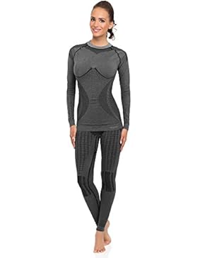Merry Style Damen Funktionsunterwäsche Set lange Unterhose plus langarm Shirt thermoaktiv 60w10w20