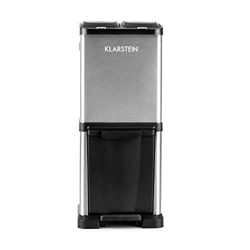 Klarstein Ökosystem² Mülleimer Mülltrenner (30 Liter Volumen, 3 Behälter, 1 x 15 Liter & 2 x 7,5 Liter, Druckknopf- und Fußpedalöffnung, Turmbauweise, PE, Edelstahl) silber - 2