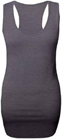 Ladies Womens Long Racer Back Bodycon Muscle Vest Top Gym Top -Dark Grey-M-L