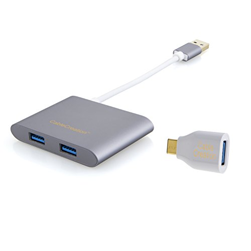 CableCreation USB Hub, 4-Port USB 3.0 Hub + USB C Adapter, für iMac, MacBook, Lenovo Yoga, Dell XPS oder jeder PC hat USB 2.0 / 3.0 / USB-C Port, Grau Aluminium - 3